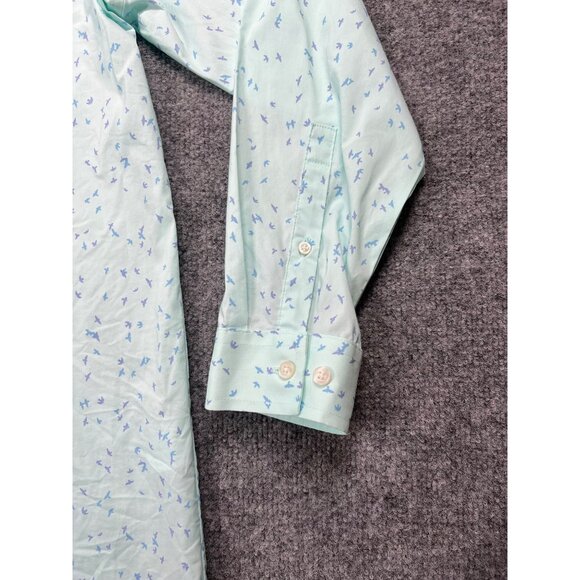 JF J.Ferrar Men's Slim Fit Stretch Dress Shirt L 16-16.5 32-33 Lt blue patterned - Picture 6 of 7